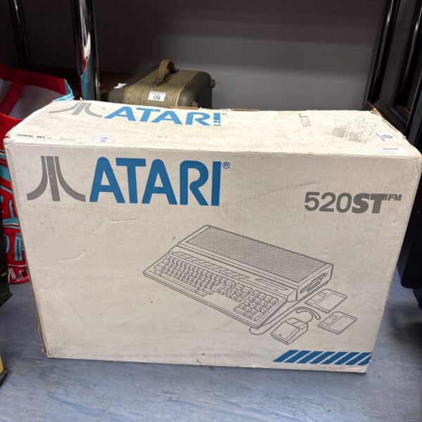 Front view of boxed Atari 520ST vintage computer console.