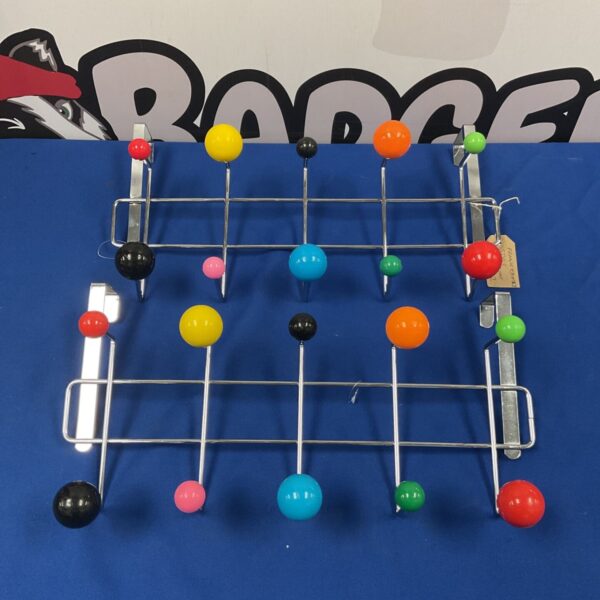 Pair of vintage atomic coat racks in colourful mid-century modern style.