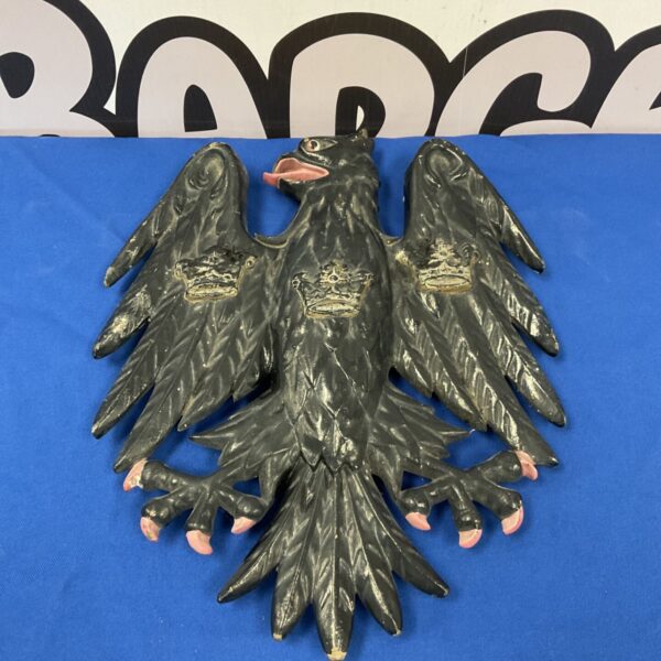 Vintage cast iron Barclays Bank eagle, a striking architectural detail.
