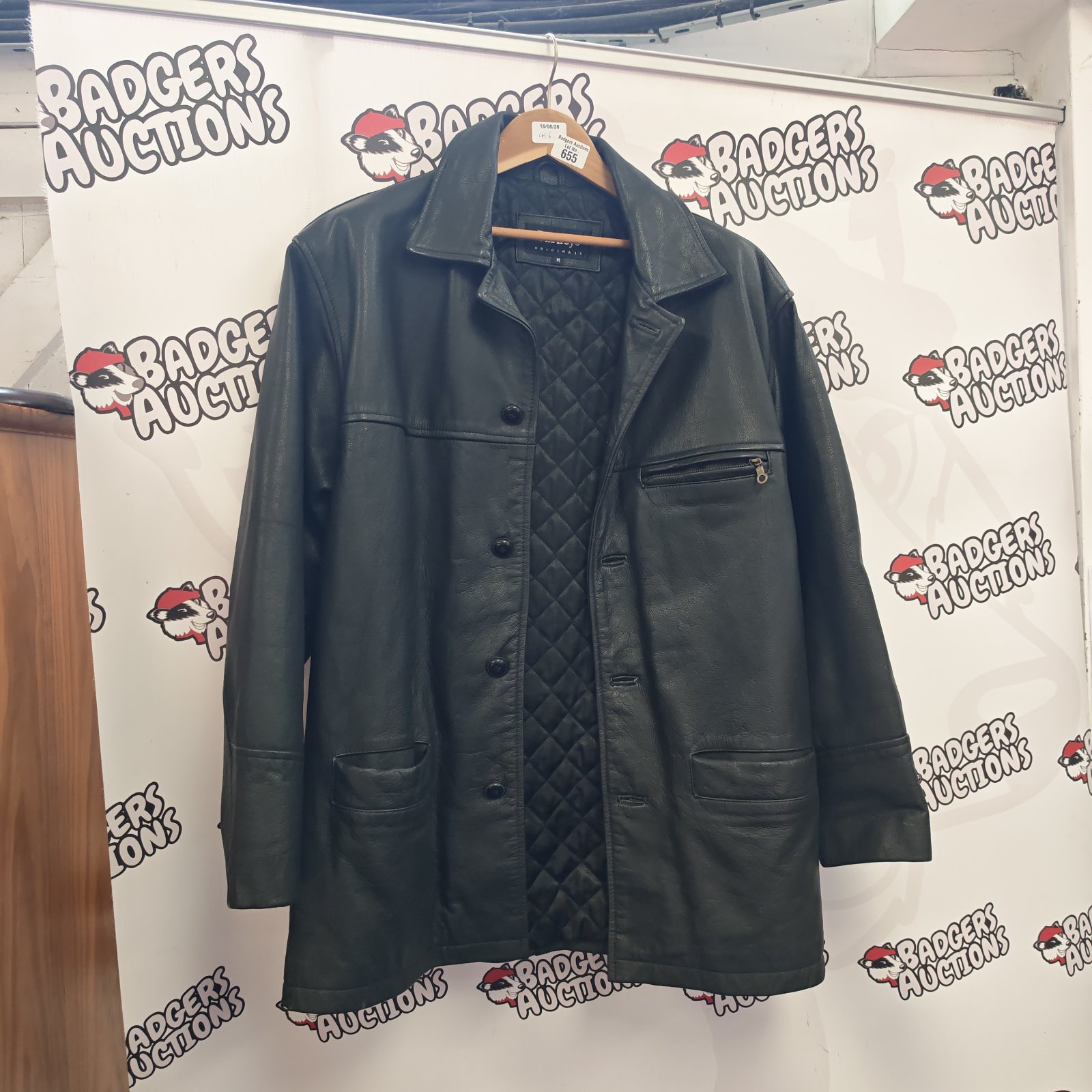 Barney's size M leather jacket, front view.