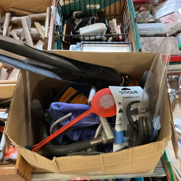 Mixed lot of bicycle accessories including a Stique saddle guard.