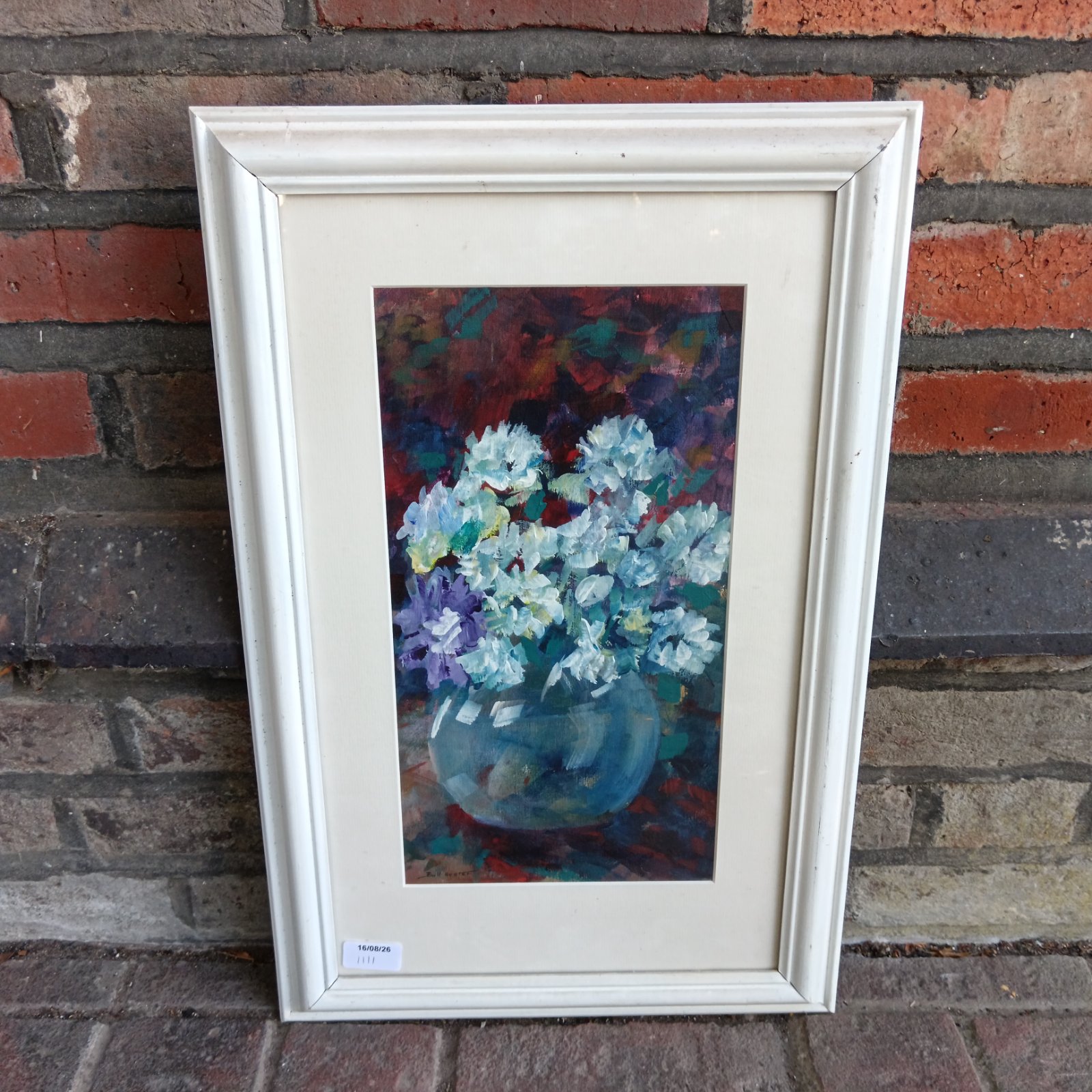 Vibrant oil painting of flowers in a vase by Bill Hester.