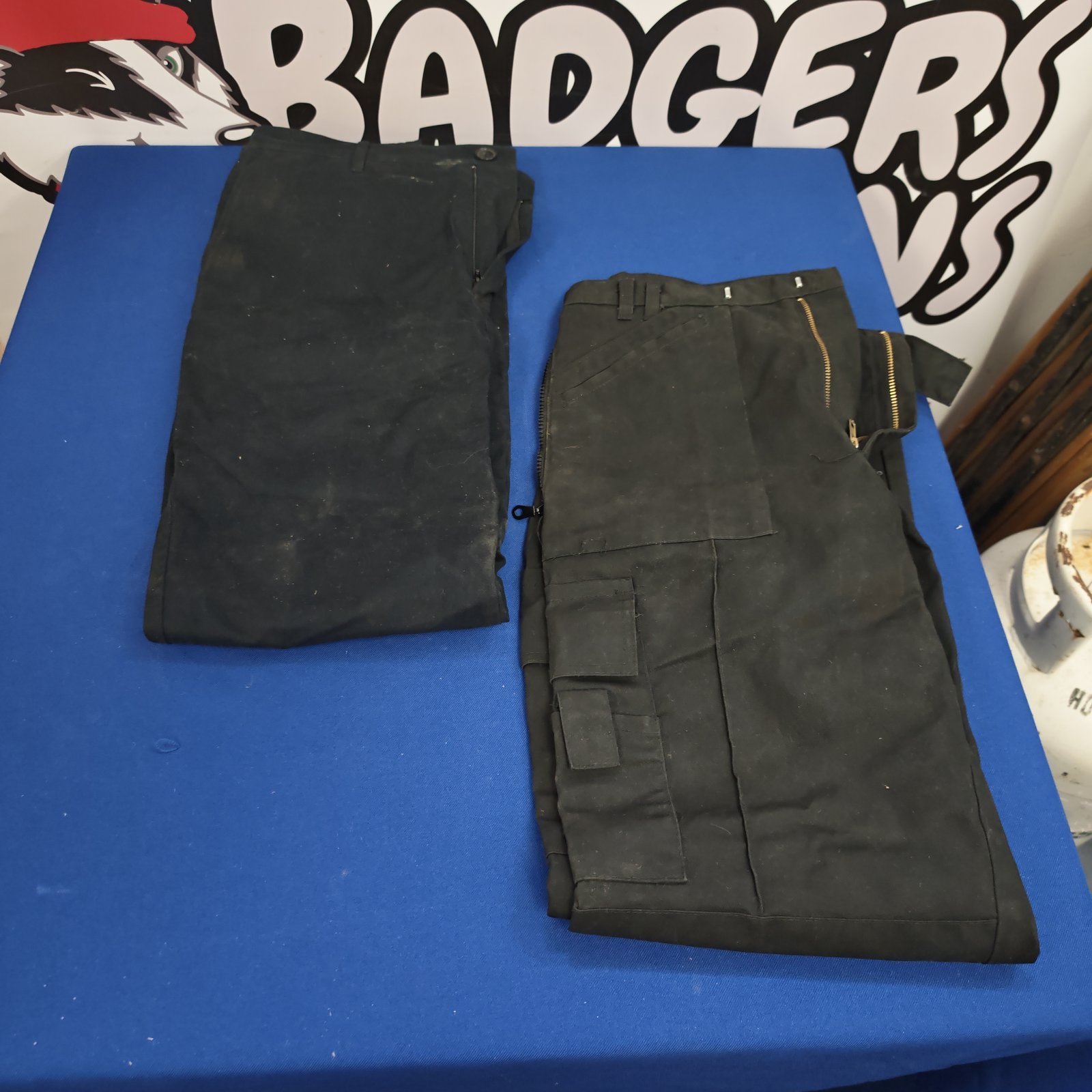Black Longchamp jeans and Benchmark combat trousers, size 42 and 34R.