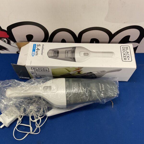 Black & Decker Dustbuster handheld vacuum, cordless cleaning appliance.