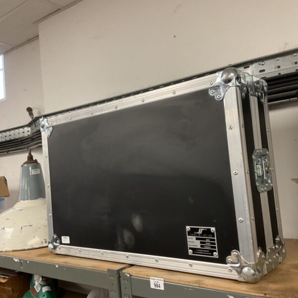 Heavy-duty black flight case for equipment protection.