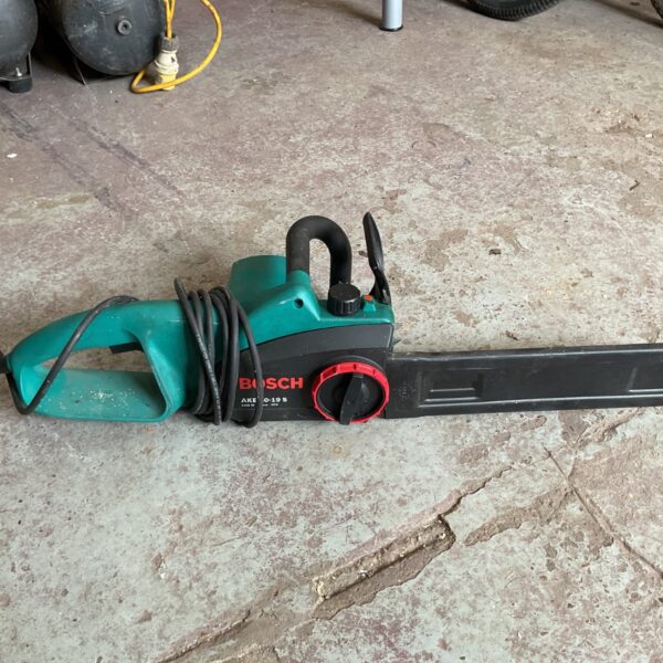 Bosch AKE 35-19 S electric chainsaw in used condition.