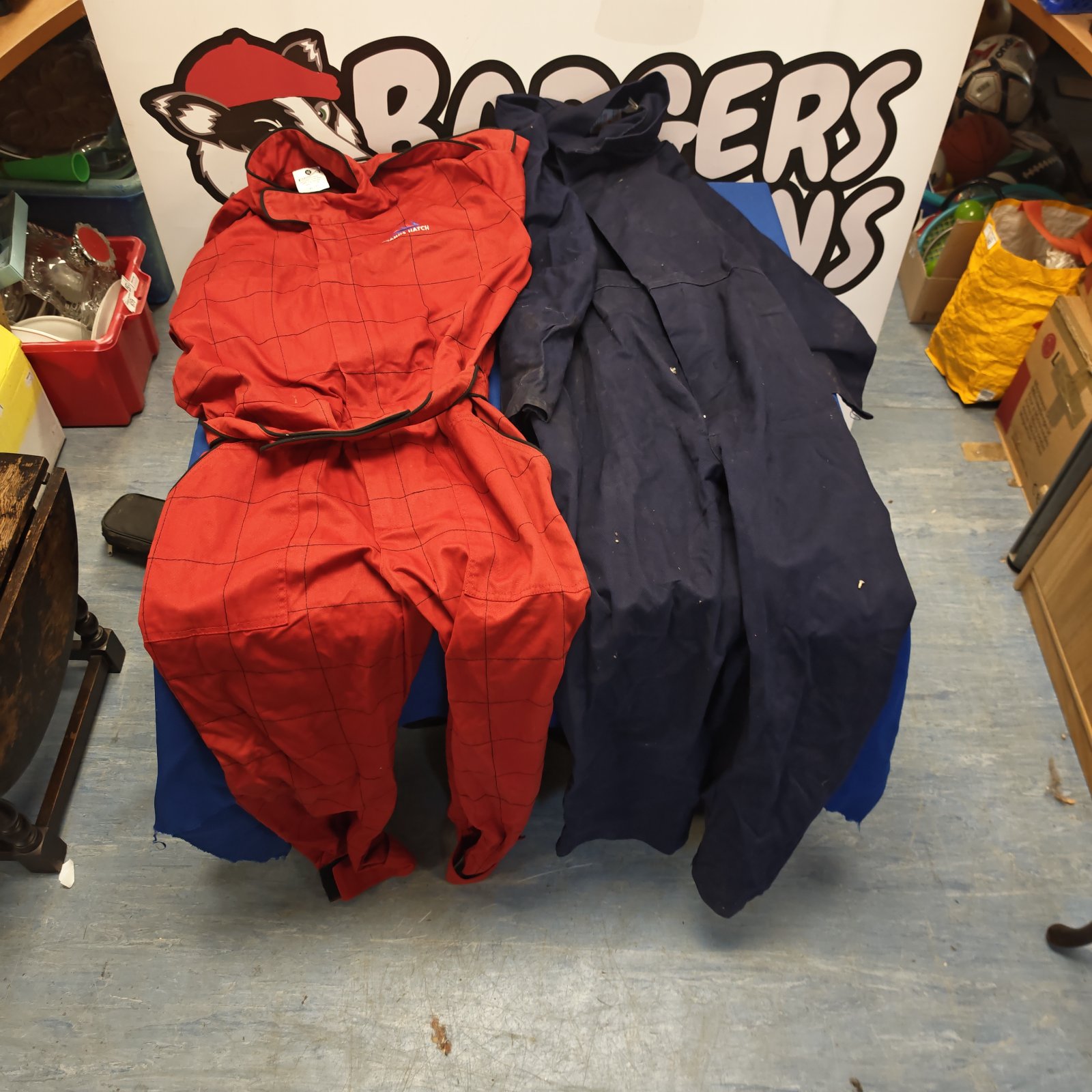 Red and blue Brands Hatch pitcrew overalls, size XL.