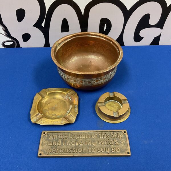 Vintage Bravington’s copper ashtray with captain’s plaque.