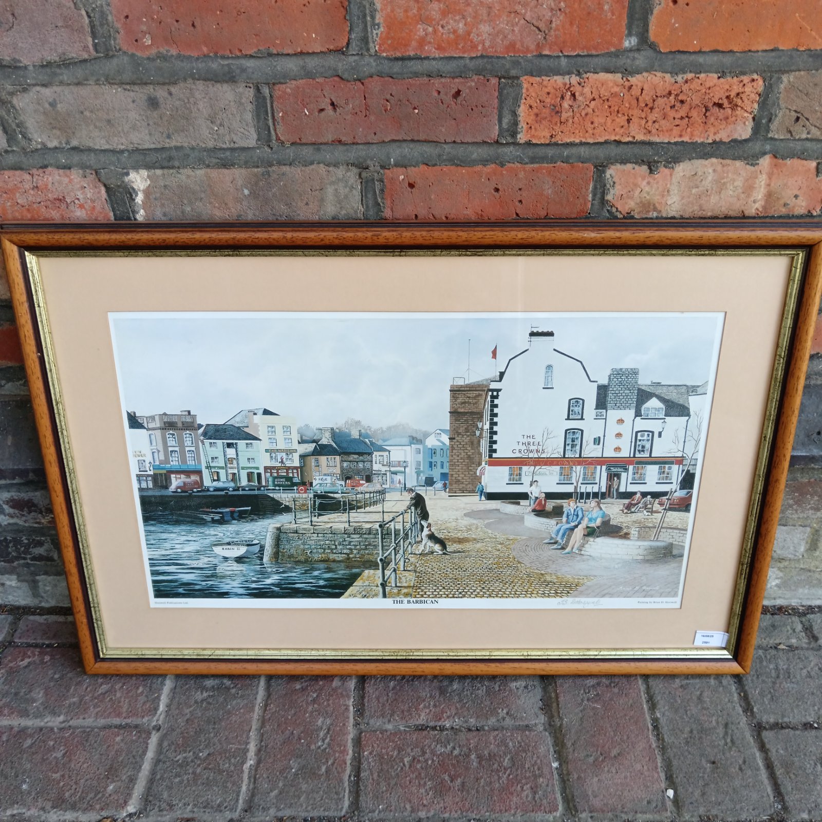 Signed Brian d Horswell print of the Barbican in Plymouth harbour.