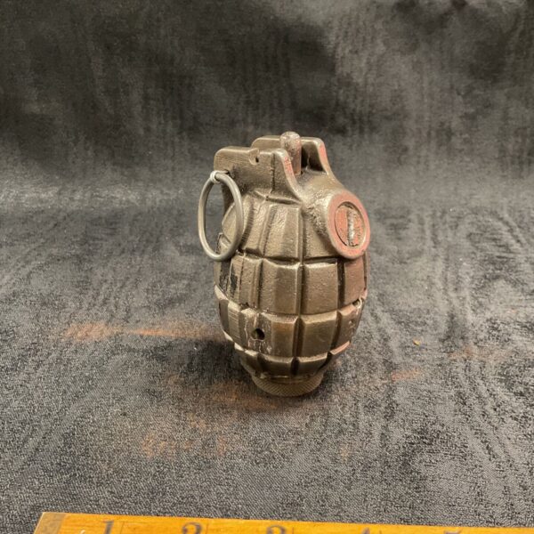 Front view of a British No 36 hand grenade, WW2 practice version.