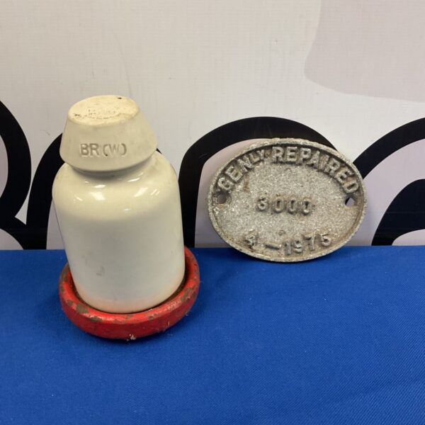 Vintage British Rail porcelain insulator with "Genly Repaired" marking.