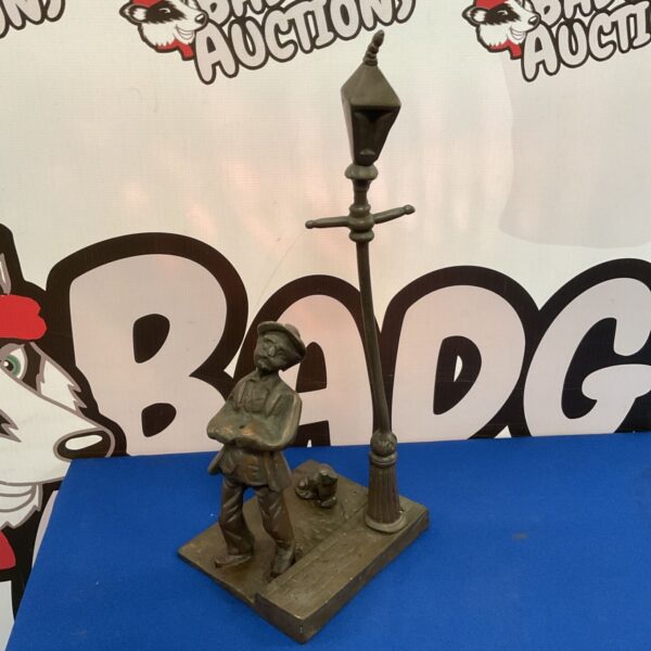 Vintage bronze lamp lighter sculpture with dog.