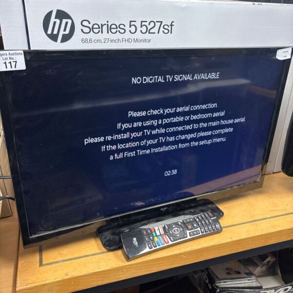 Bush 24 inch TV with DVD player and remote control.