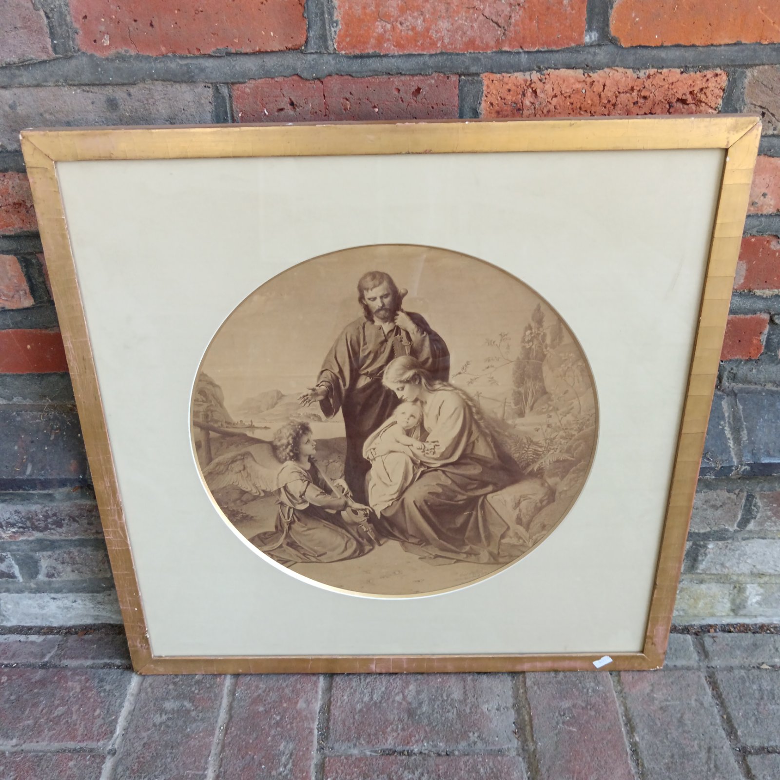 Framed sepia-toned print of The Holy Family by Carl Muller.