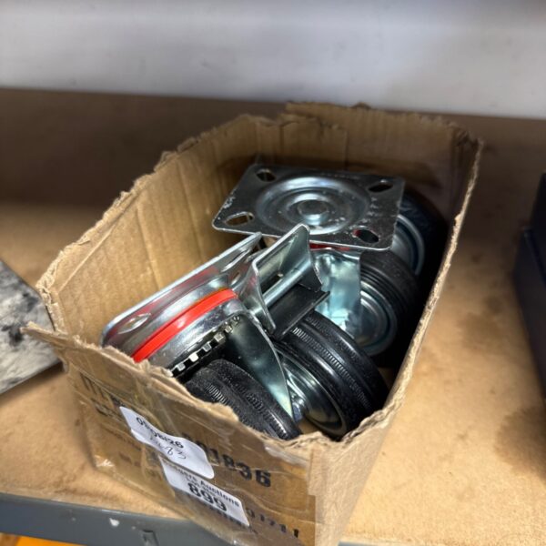 New set of four heavy duty castor wheels in original packaging.
