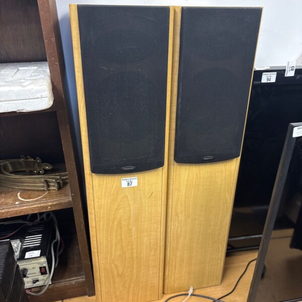 Vintage Celestion F2 speakers in a pair, side view.