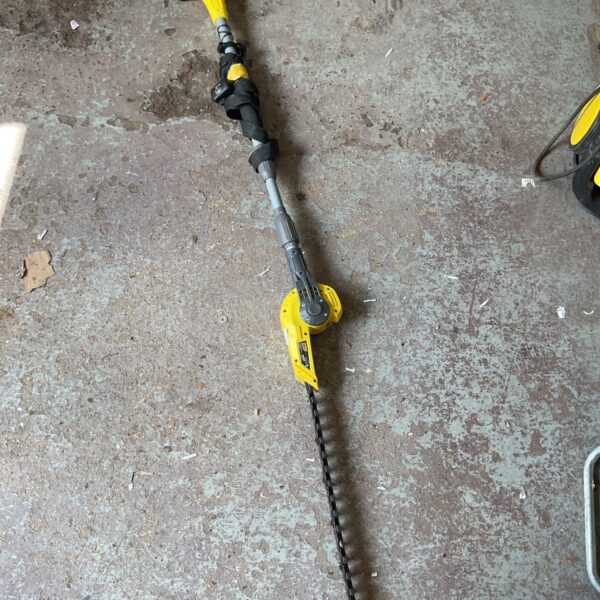 Challenge 18v cordless pole hedge trimmer for garden maintenance.