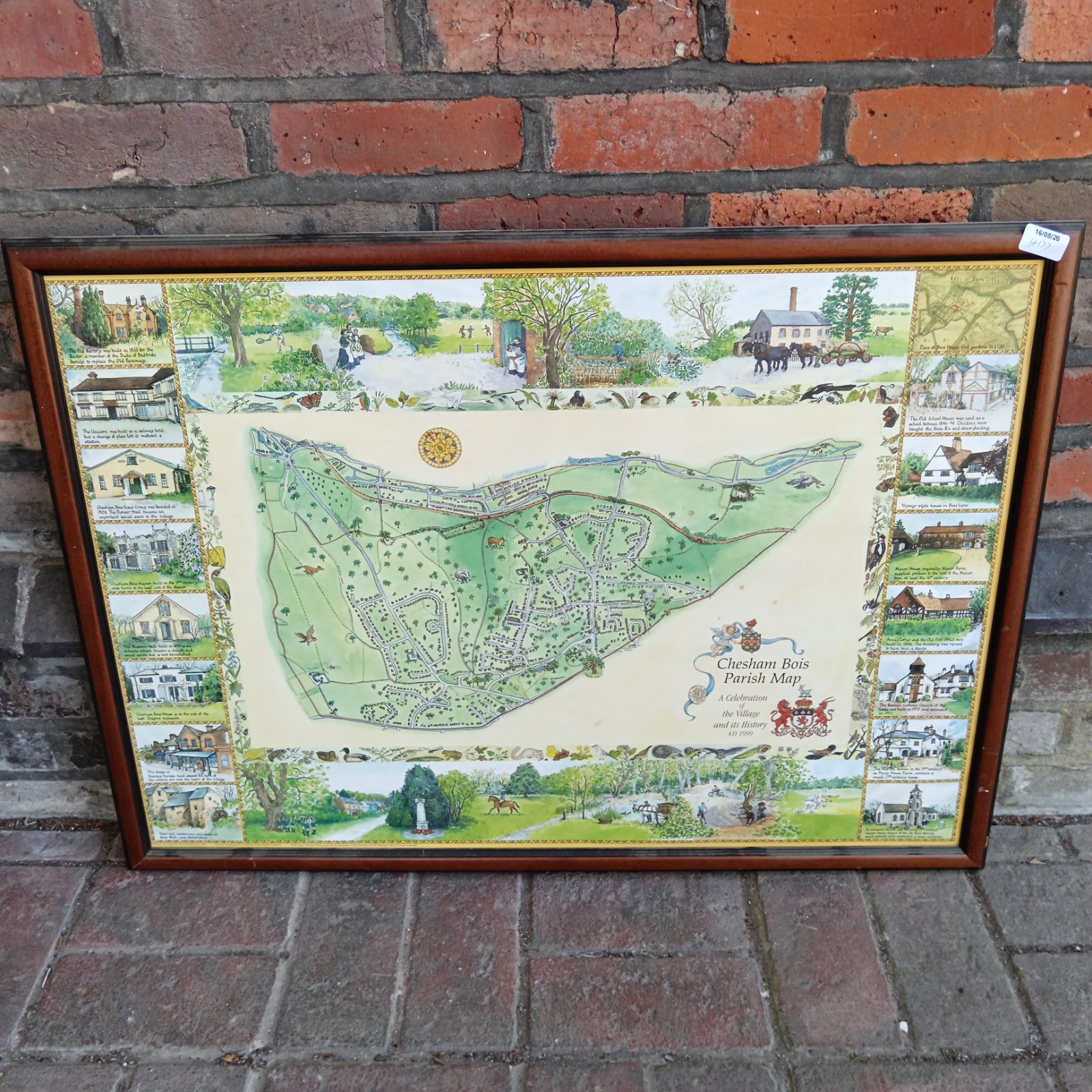 Large framed Chesham Bois parish map print, detailed village illustration.