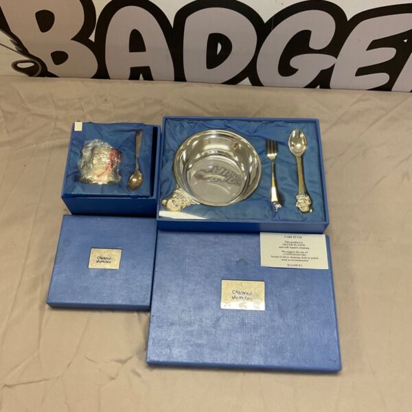 Vintage silver plated christening set with cup and spoon.