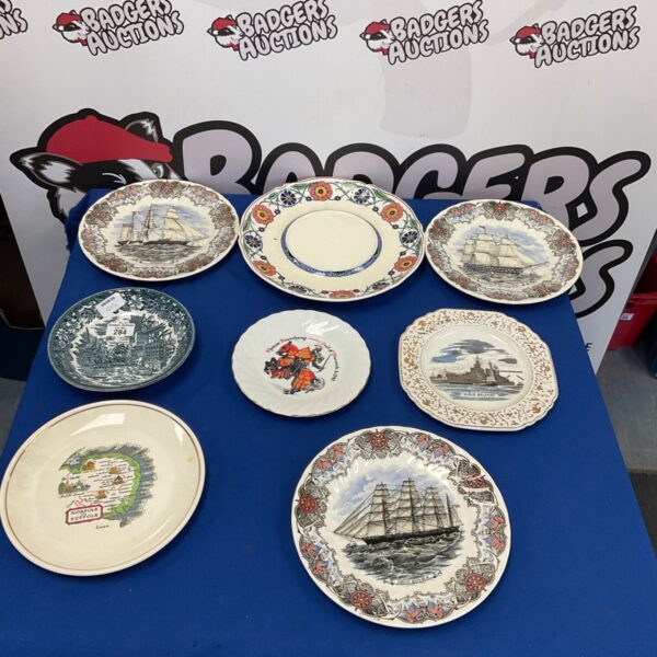 Churchill pottery ship plates, vintage wall decor collection.