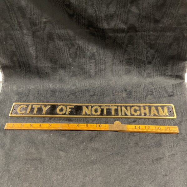 Vintage cast brass City of Nottingham steam engine plate.