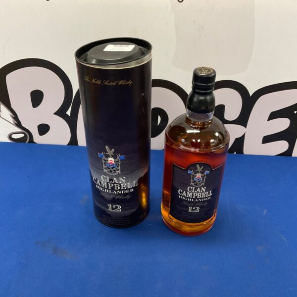 Vintage Clan Campbell Highlander 12 year old whisky bottle.