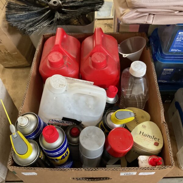 Lot of cleaning products including WD-40 and white spirit.