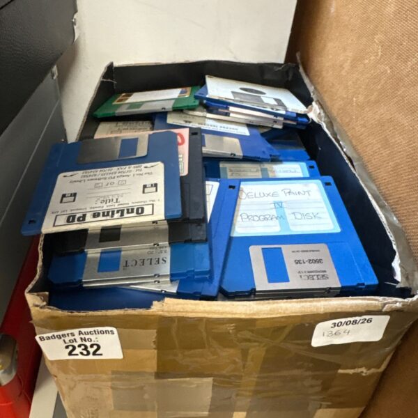 Box of Commodore Amiga 3.5 inch floppy discs for retro gaming.