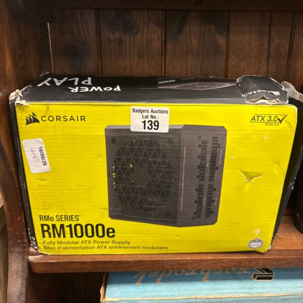 Corsair RM1000e fully modular power supply unit for PC gaming.