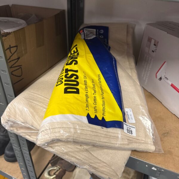 New bag of 24x3 cotton twill dust sheets for furniture protection.