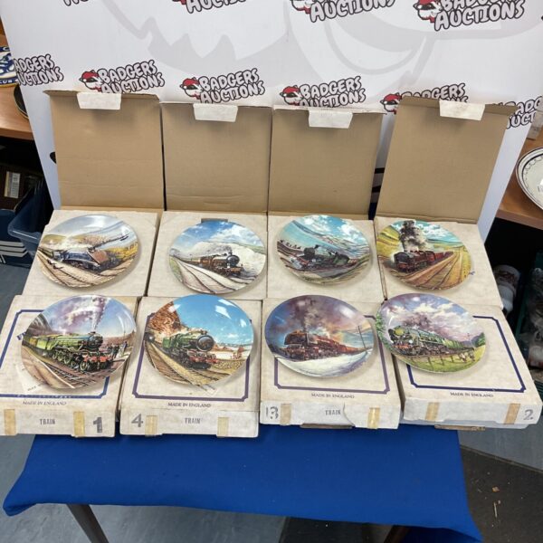 Set of eight Davenport steam train prints, vintage railway art.