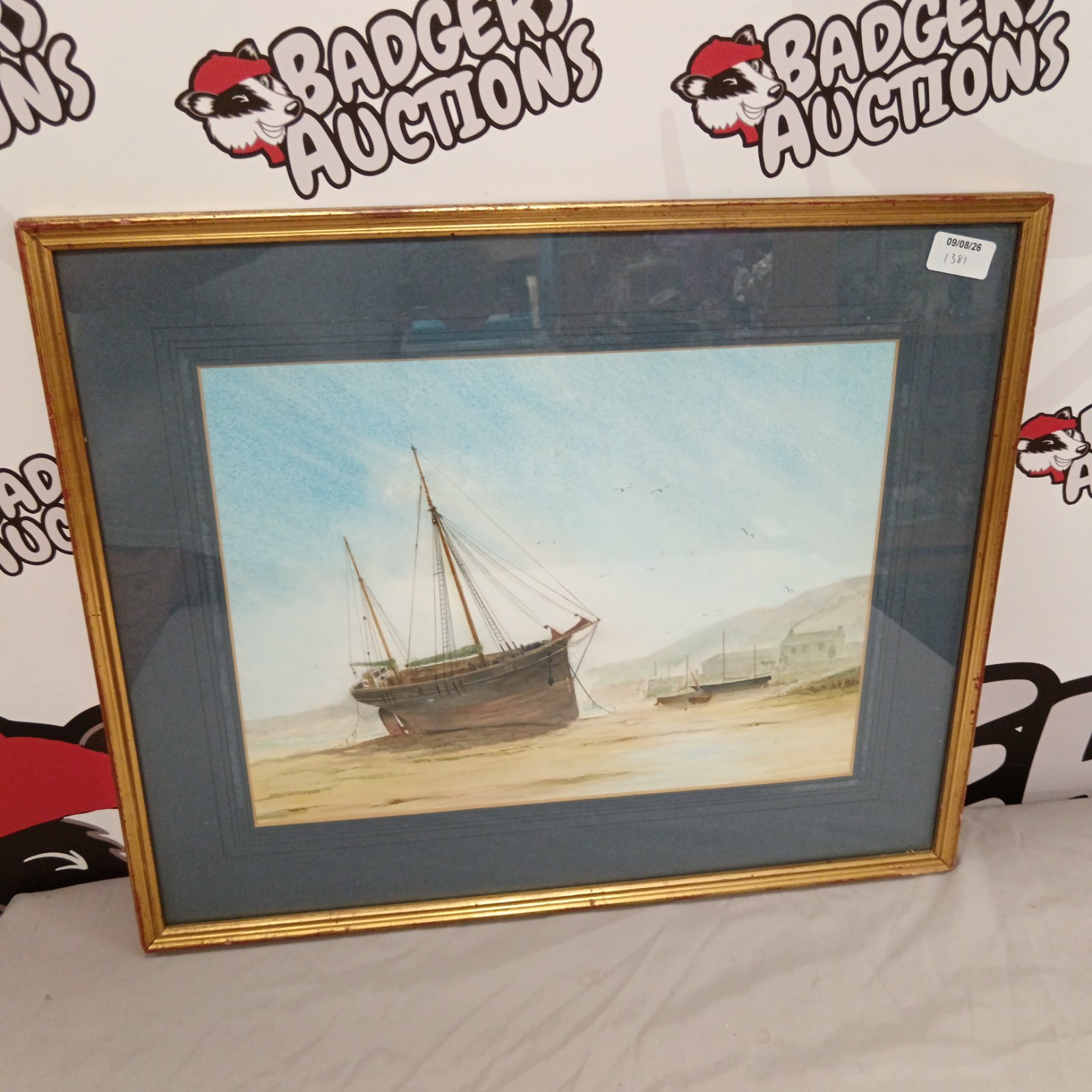 David Cherry watercolour painting of a West Country ketch at Plymouth.