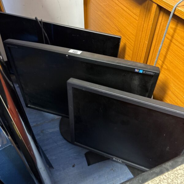 Black Dell LCD monitor, part of a three-screen lot.
