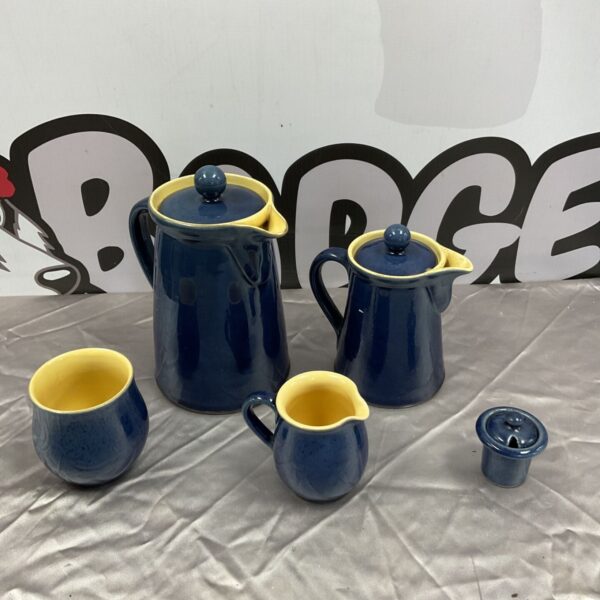 Vintage blue Denby Bourne coffee pot and jug set.
