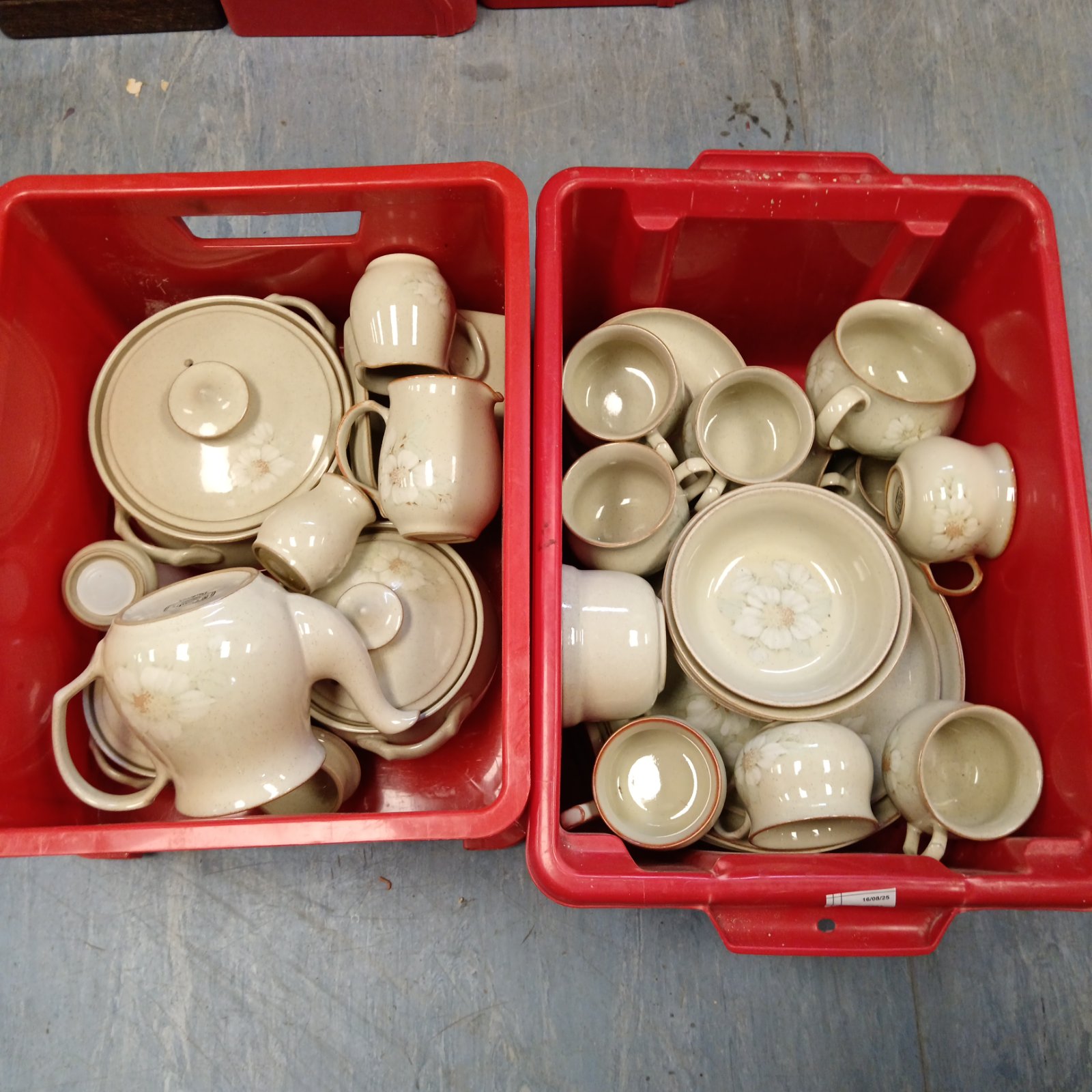 Collection of cream Denby Daybreak stoneware kitchenware.