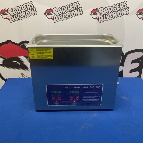 Digital ultrasonic cleaner with digital display and stainless steel tank.