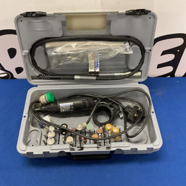 Open Dremel rotary tool kit showing the tool and accessories.