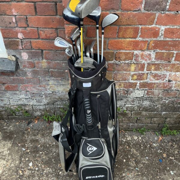 Dunlop golf bag with Wilson and Nike golf clubs.