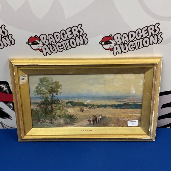 EH Holder watercolour painting of a harvest time country scene.