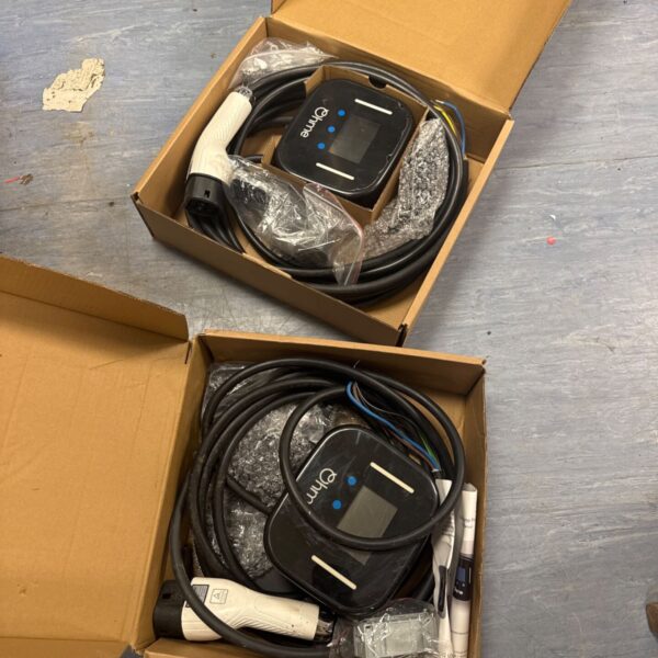 Ehme EV chargers lot with 8m and 5m cables for electric vehicles.