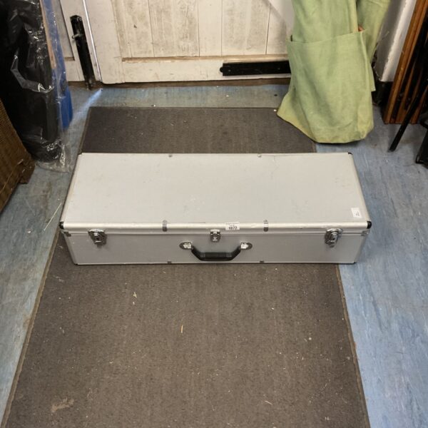 Silver Esco aluminum utility case with handle and latches.