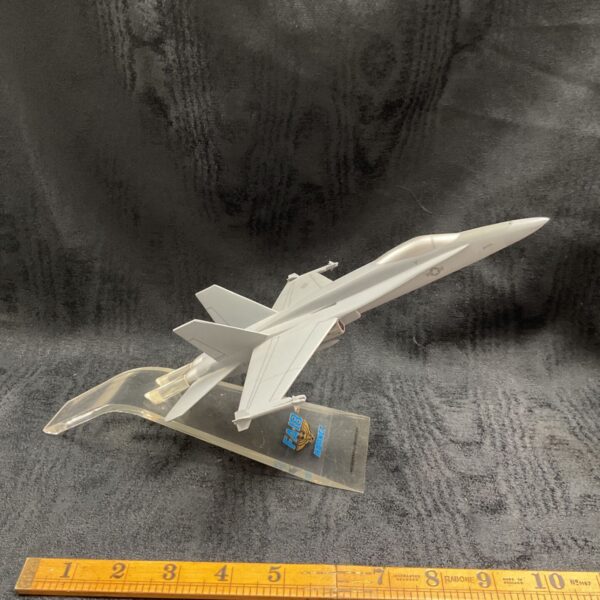 Front view of the FA-18 Hornet model on a stand.