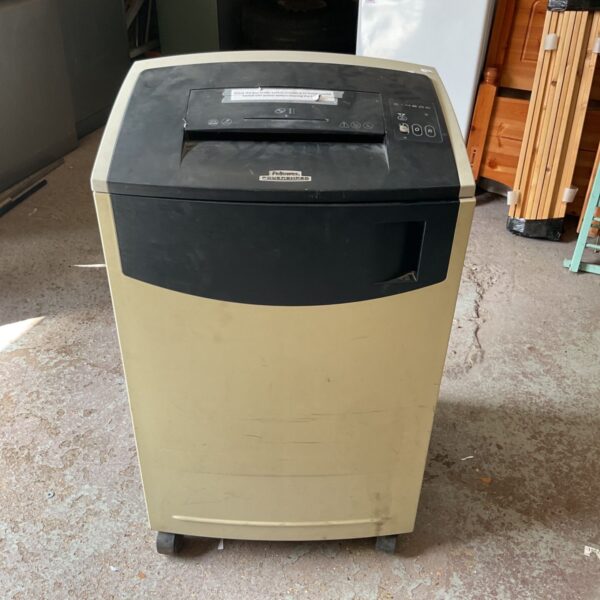 Vintage Fellowes Powershred shredder in cream and black.