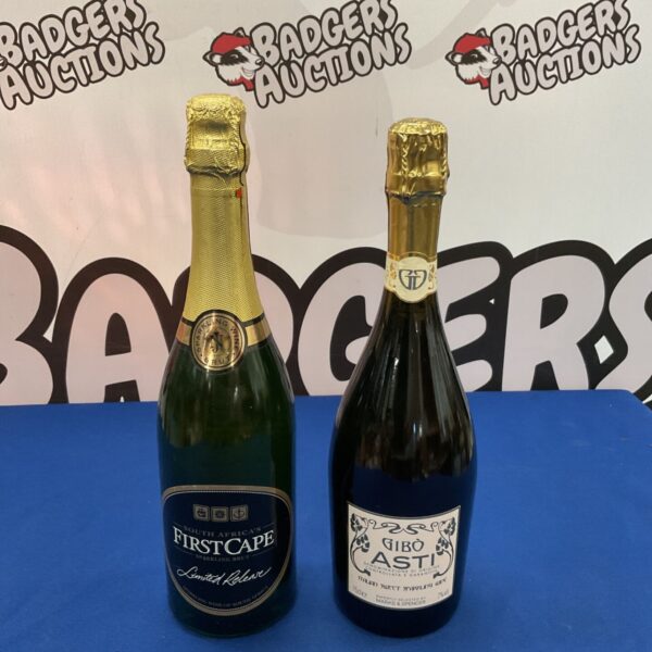 Vintage First Cape champagne and Gibo Asti bottles, sealed and collectible.