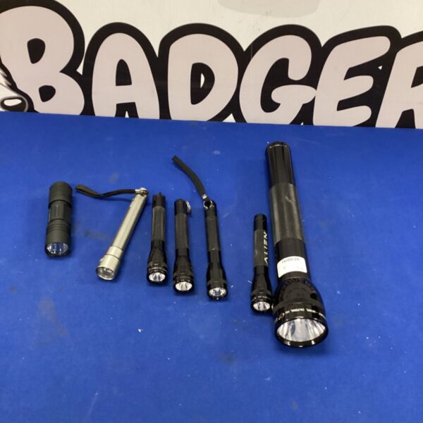 Collection of small aluminum flashlights, ideal for portable lighting.