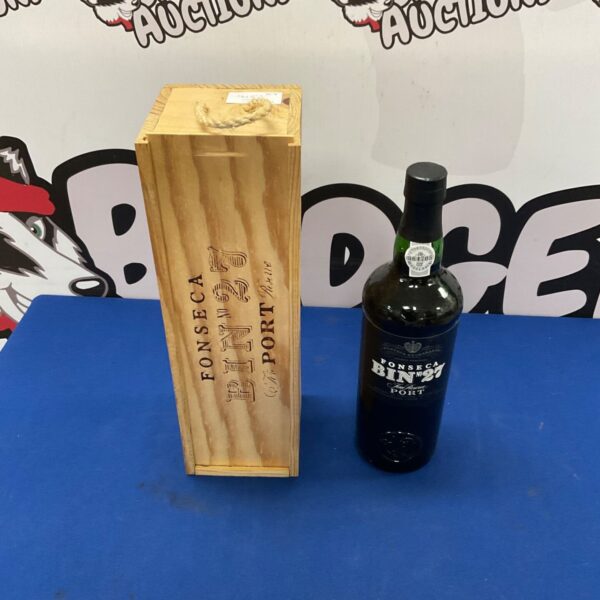 Bottle of Fonseca Bin 27 Port in original wooden box.