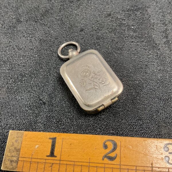 Antique French chatelaine patch box with floral design.