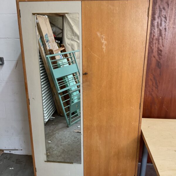 Vintage G Plan wardrobe with mirror and light oak finish.