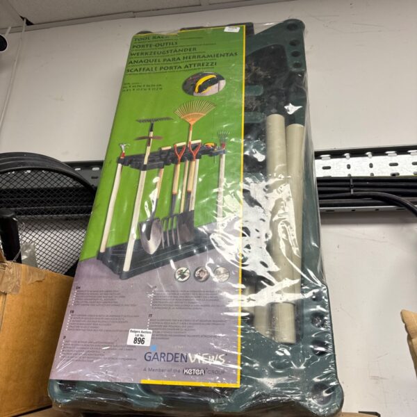Gardenviews garden tool rack in original packaging.