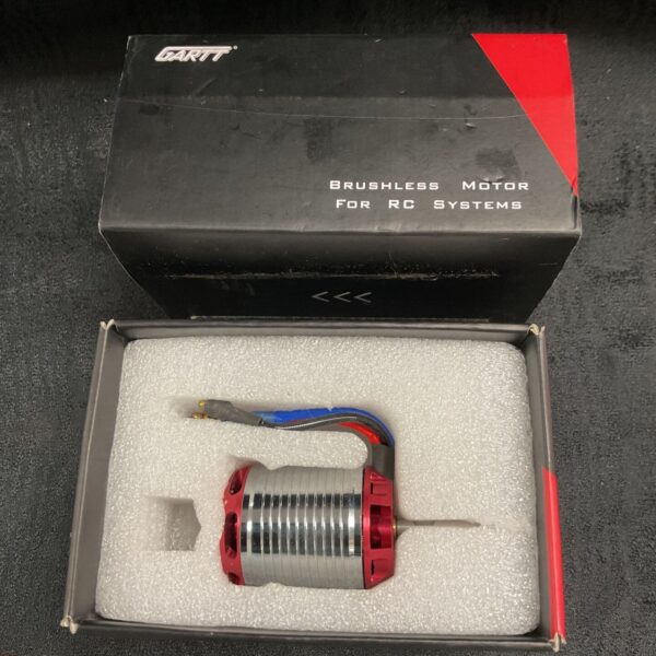 Red Gartt brushless motor in original box for RC systems.